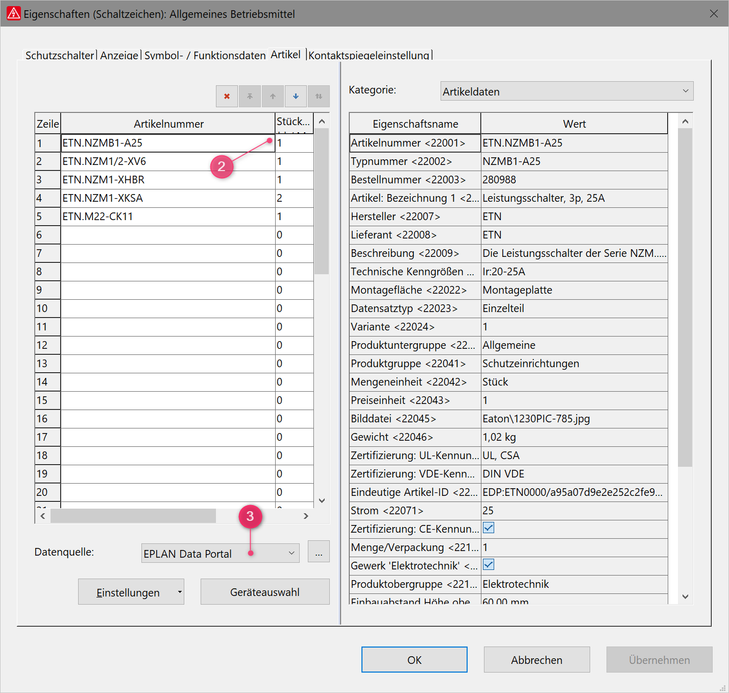 Parts tab in Functions Settings